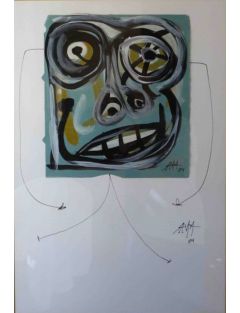 Tete. Technique mixte, collage sur grande feuille velin de Antonio Saura