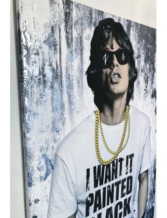 Paint is black, Mick Jagger. Technique mixte sur toile de Mr Sly