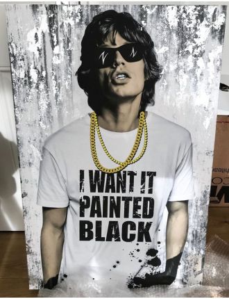 Paint is black, Mick Jagger. Technique mixte sur toile de Mr Sly