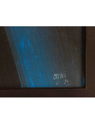 Composition en bleu et noir, technique mixte sur toile de Monique Orsini