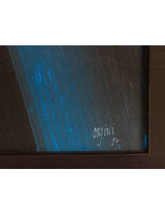 Composition en bleu et noir, technique mixte sur toile de Monique Orsini
