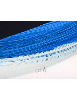 Composition en bleu et noir, technique mixte sur carton maroufle sur toile de Monique Orsini