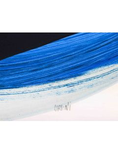 Composition en bleu et noir, technique mixte sur carton maroufle sur toile de Monique Orsini