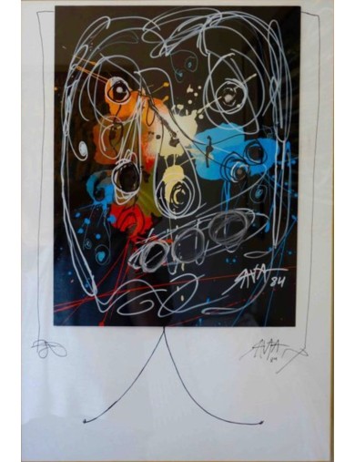 Composition abstraite. Technique mixte, collage sur velin de Antonio Saura