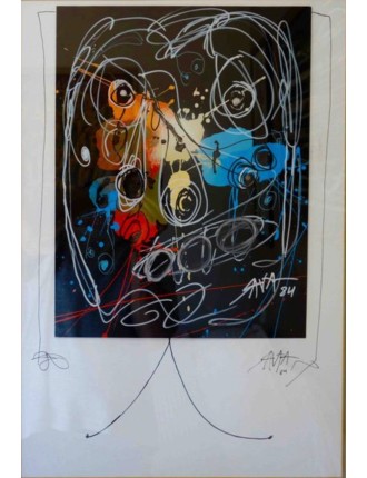 Composition abstraite. Technique mixte, collage sur velin de Antonio Saura