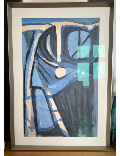 Lithographie sur papier. 1975. Ton bleu noir de Bram Van Velde