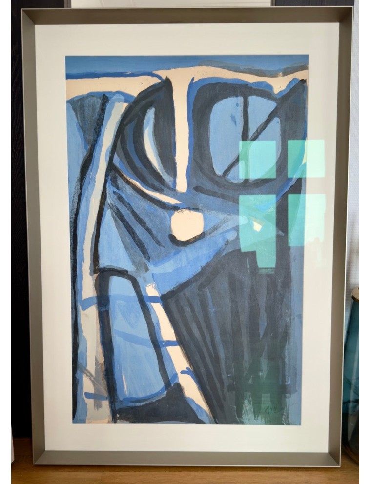 Lithographie sur papier. 1975. Ton bleu noir de Bram Van Velde Lithographie sur papier. 1975. Ton bleu noir de Bram Van Velde