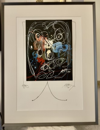 Composition abstraite. Technique mixte, collage sur velin de Antonio Saura
