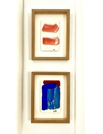 Découvrez 'Deux traits rouge' de Bram Bogart, une œuvre en technique mixte qui allie couleur et texture.