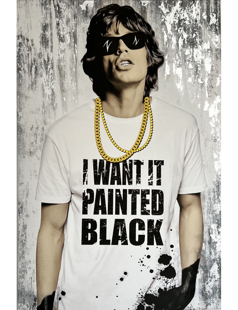 Paint is black, Mick Jagger. Technique mixte sur toile de Mr Sly