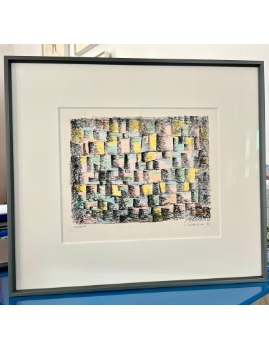 Lithographie rehaussee au crayon de couleur de Jacques Germain