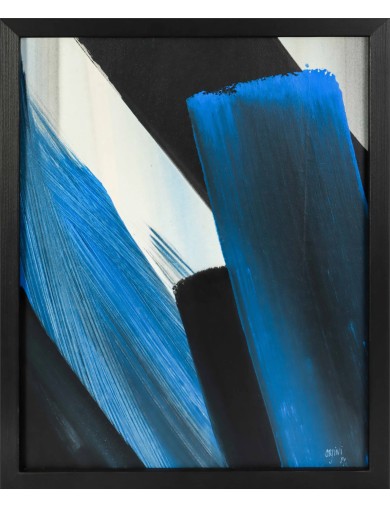 Composition en bleu et noir, technique mixte sur toile de Monique Orsini