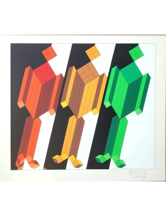 Personnages, rare lithographie unique de Victor Vasarely