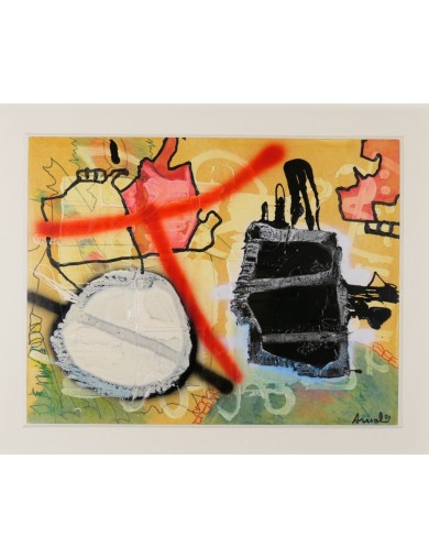 La halte au point d'eau. Technique mixte sur papier. 1990. François Arnal