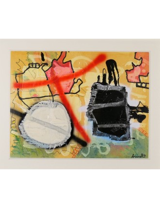 La halte au point d'eau. Technique mixte sur papier. 1990. François Arnal