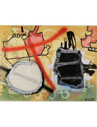 La halte au point d'eau. Technique mixte sur papier. 1990. François Arnal