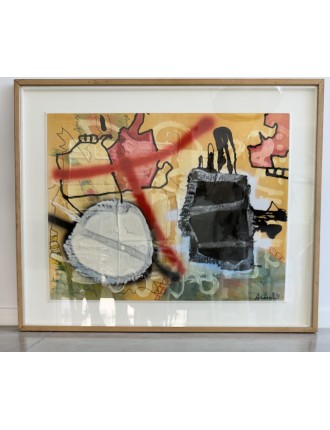 La halte au point d'eau. Technique mixte sur papier. 1990. François Arnal