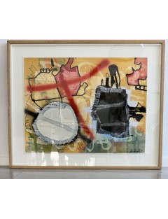 La halte au point d'eau. Technique mixte sur papier. 1990. François Arnal