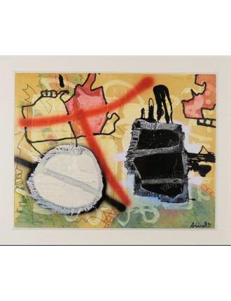 La halte au point d'eau. Technique mixte sur papier. 1990. François Arnal