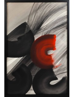 Composition en rouge et noir, technique mixte sur toile de Monique Orsini