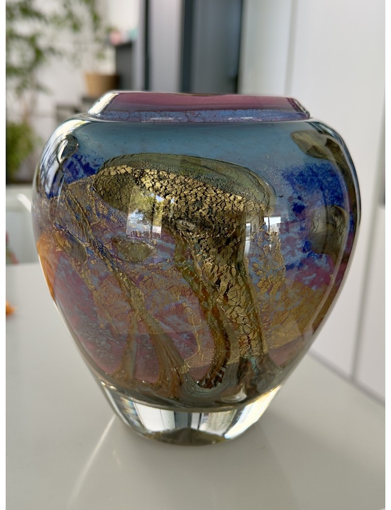 Vase - Jean-Claude Novaro - Vase en verre soufflé à d'inclusions et décor intercalaire