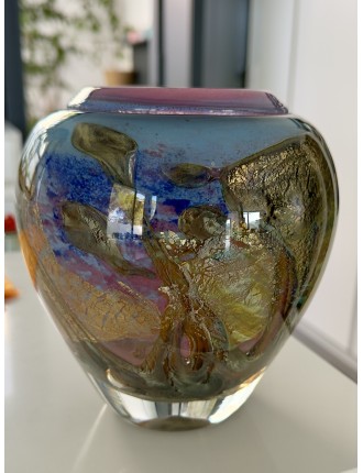 Vase - Jean-Claude Novaro - Vase en verre soufflé à inclusions et décor intercalaire