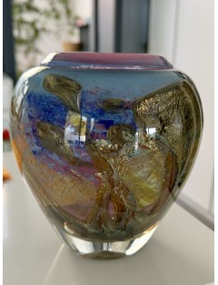 Vase - Jean-Claude Novaro - Vase en verre soufflé à inclusions et décor intercalaire