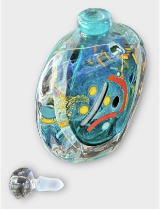 Vase - Eric Laurent - Flacon en verre soufflé à décor intercalaire multicolore