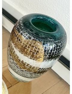 Vase - Jean-Claude Novaro - Vase en verre soufflé à décor d'inclusions dorées et polychromes