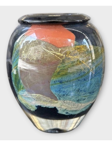 Vase en verre soufflé à décor intercalaire multicolore