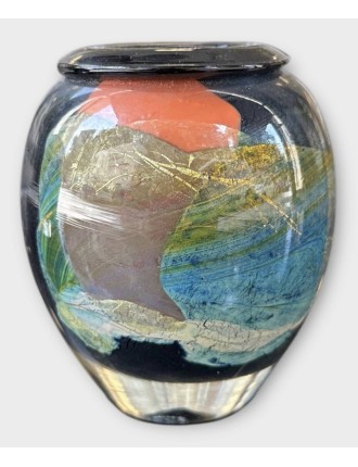 Vase en verre soufflé à décor intercalaire multicolore