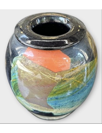 Vase - Jean-Claude Novaro - Vase en verre soufflé à décor intercalaire multicolore. H : 12 cm