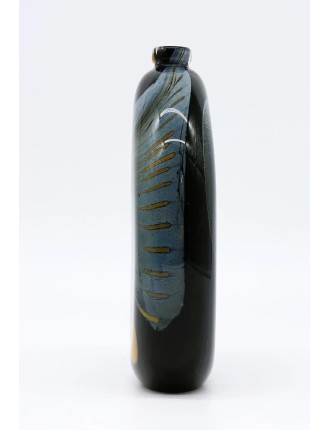 Vase - Eric Laurent - Vase bouteille en méplat en verre soufflé à décor d'ocelle bleu.