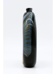 Vase - Eric Laurent - Vase bouteille en méplat en verre soufflé à décor d'ocelle bleu.